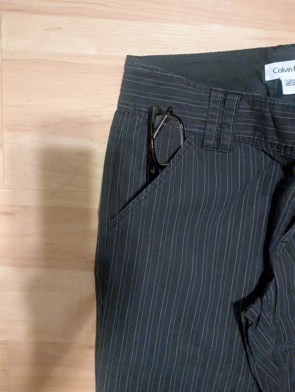 Vintage Calvin Klein Black Pinstripe Dress Pants - Subtle White Stripes. Y2k
